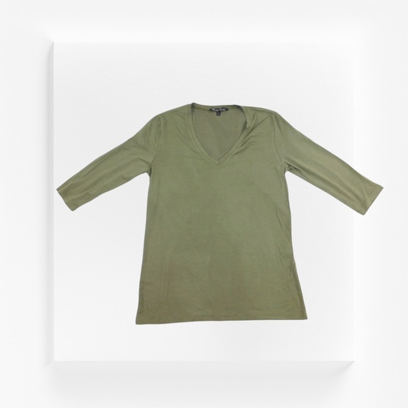 Rendez-Vous Paris Olive Green 3/4 Sleeve V-Neck Tunic Top | Size 3 - Picture 2 of 6
